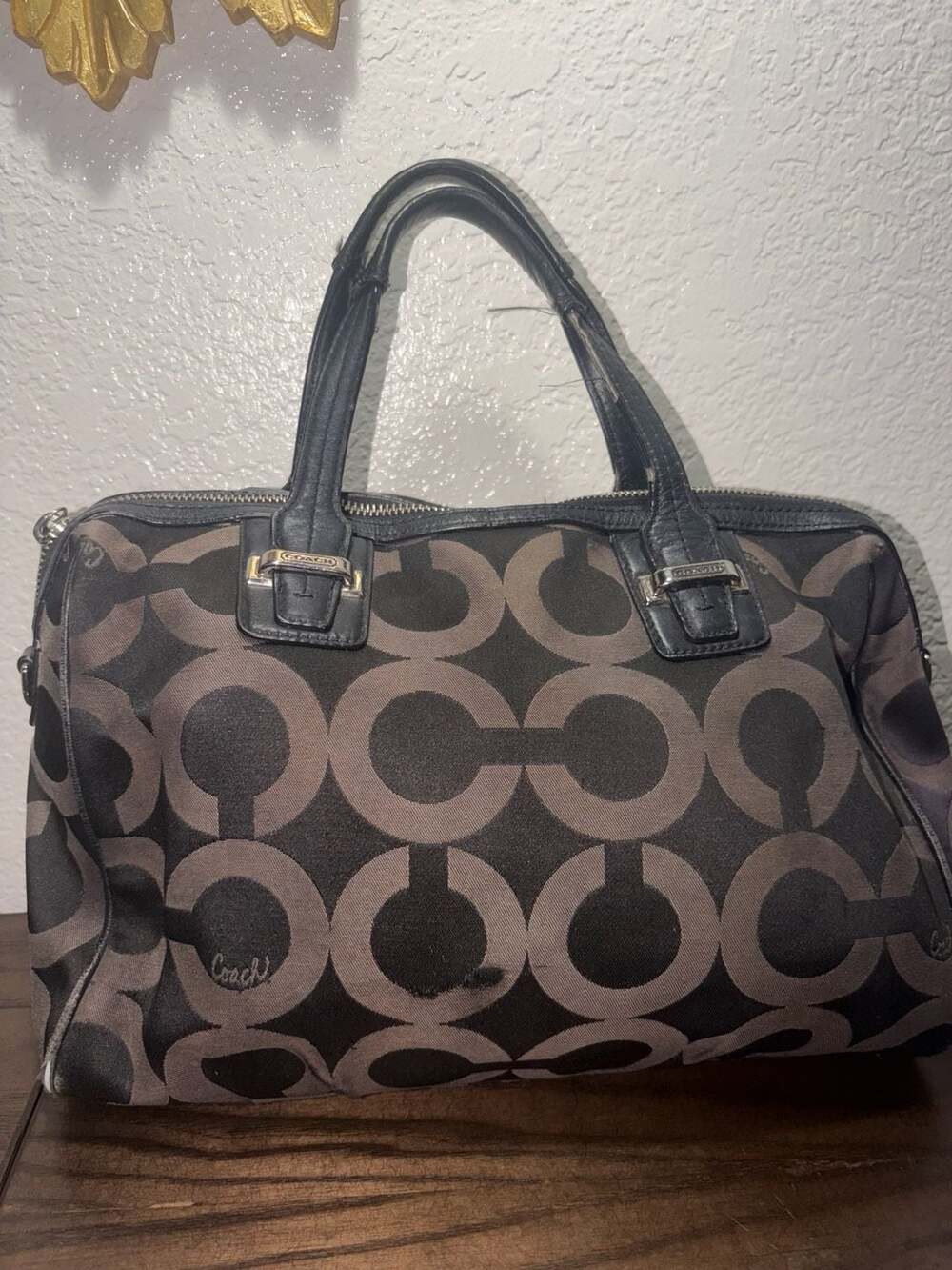 Coach Taylor Op Art Satchel Black and Charcoal Canvas Bag
